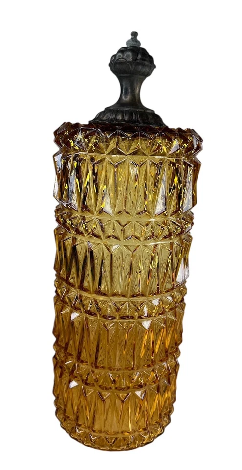 Vtg Amber Glass Table Lamp Shade Only Diamond Cut Design Hollywood Regency MCM - Image 1 of 4