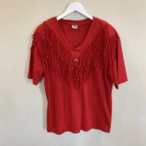 Vintage Bridge Sportswear Fringe Western Top Red Womens Large - Picture 1 of 6
