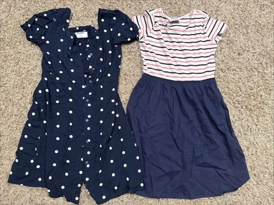 Antiguo Lote De Dos Vestidos Estampado De Lunares/Rayas Niñas Talla L 10-12 Usados En Excelente Condición Foto 1 de 4
