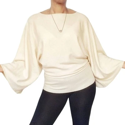 MINNIE ROSE cashmere dolman boatneck wide sleeve sweater in cream Size XS - Image 1 of 4