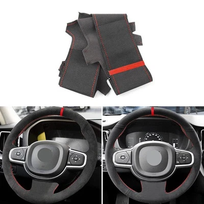 DIY Black+Red Leather Steering Wheel Cover For Volvo S60 V60 2019-2021 S90 17-21 - Image 1 of 4