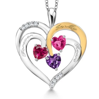 Colgante enchapado en rodio zafiro rosa rubí creado rojo creado de 1,62 quilates con cadena Foto 1 de 3