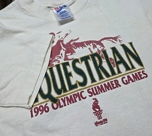 Vintage 90s T-Shirt Youth Medium Atlanta Olympic Summer Games Equestrian Horse - Picture 1 of 8