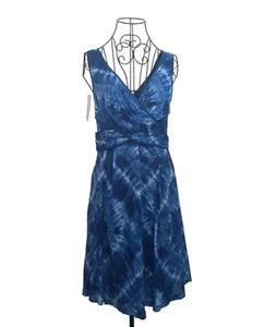 Nine West A Line Dress UK6 Blue Tie Dyed V Neck Sleeveless Party Prom Summer - Picture 1 of 9