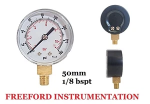 Pressure Gauge 50mm Dial 0/160 PSI & 0/11 Bar 1/8 BSPT Bottom connection 2.5% - Picture 1 of 4