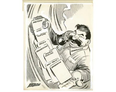 Dibujo político original del artista Disney Jerry Costello "Stalin, comunismo" Foto 1 de 2