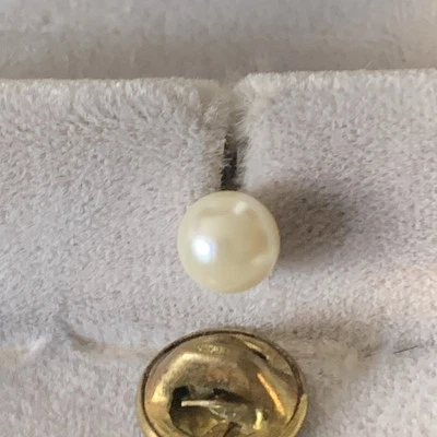 Vintage Faux Pearl Hat Lapel Pin Tie Tack Signed Can’t Read - Image 1 of 3