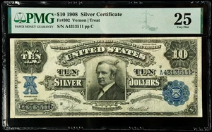 Fr#302 1908 $10 US Blue Seal Silver Certificate Note PMG 25 VF - Picture 1 of 2
