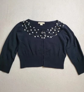 Forever Cardigan Suéter Mujer Pequeño Negro Tachonado Cuello Redondo Gancho y Ojo Corto - Imagen 1 de 9