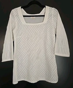 Top túnica ANOKHI XS algodón orgánico blanco cuello cuadrado prendedor plisado campesino - Imagen 1 de 10