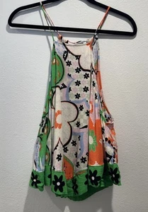 Free People Größe Small I Dare You Tank grün auffällige Blumen grooviger Retro-Druck Boho - Bild 1 von 10