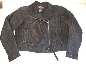 Vntg Women Harley Davidson Black Zippers Moto Nylon Riding Biker Jacket Sz L  - Picture 1 of 13