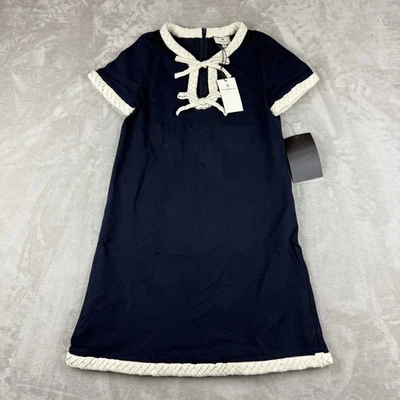 Tuckernuck Olivia Dress Women's XS Navy Bow Braided Nautical Shift Mini NWT - Image 1 of 4