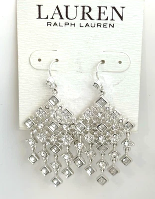 Pendientes colgantes cuadrados de cristal LAUREN Ralph Lauren en tono plateado/claro nuevos con etiquetas Foto 1 de 4