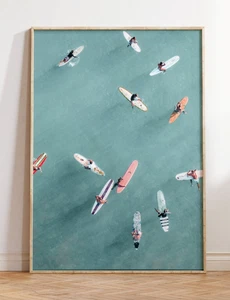 Ocean Beach Aerial View Poster - Aerial Surfers Print, Surf Photography Wall Art - Picture 1 of 5