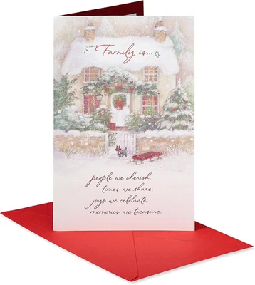 Tarjeta de Navidad para familia, amigos o alguien especial, brillante cabina de invierno  Foto 1 de 4