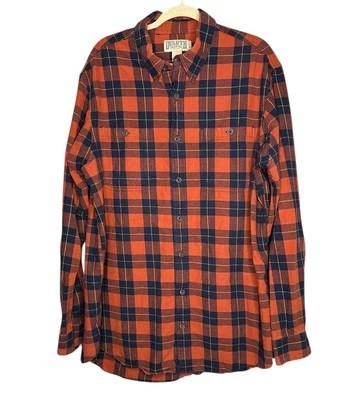 Duluth Trading Men’s Shirt XL Tall Trim Fit Orange Blue Flannel Plaid Pocket - Image 1 of 4