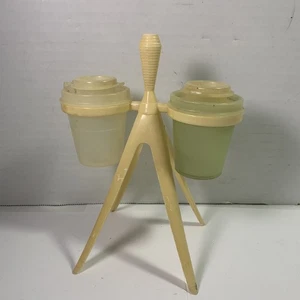 Vintage Tupperware Atomic Salt & Pepper Set 3 Pc Modern Retro - Picture 1 of 24