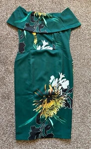 COAST Ladies Green Dress BNWT Scuba Off Shoulder Bodycon pattern UK Size 18 - Picture 1 of 9