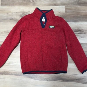 LL bean Sweater Fleece Boys Medium 10-12 Heather Red Snap Mock Neck - Picture 1 of 5