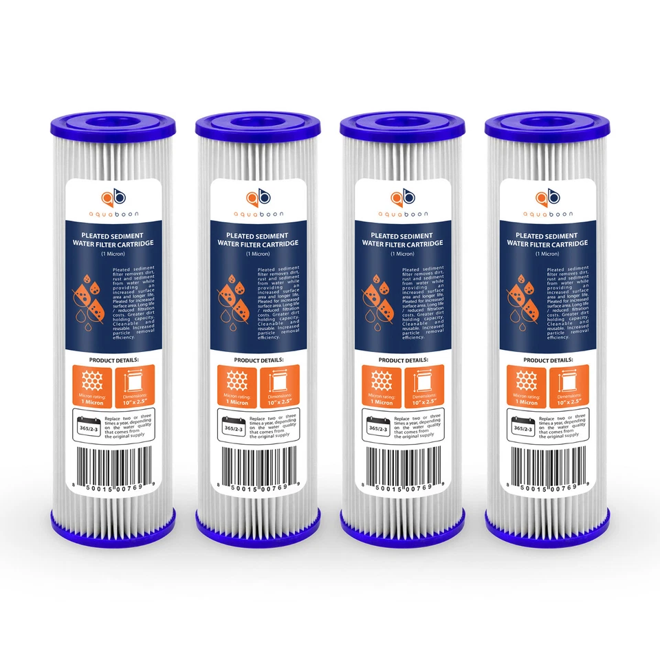 4 Pack of 1µm Pleated Sediment Water Filter Cartridges 10"x2.5" Standard Size - Image 1 of 1
