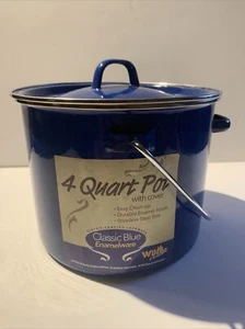 New Classic Blue Enamelware 4qt Camping Pot Wilcor Outdoor - Picture 1 of 6