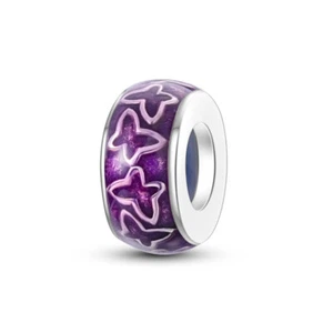 Butterfly Purple Enamel Spacer Bead Charm Sterling Silver 925 - Picture 1 of 1