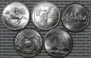 BU UNC United States 1999 5x state quarters 25 cent coins P or D - Picture 1 of 3