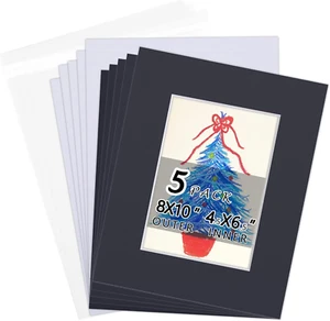 Acid-Free 5 Pack 8X10 Pre-Cut Mat Board Show Kit for 5X7 Photos, Prints - Picture 1 of 12