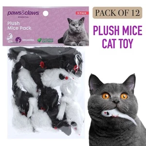 12pk Plush Mice Cat Toy Black White Mouse Rat Cats Kittens Interactive Toys - Picture 1 of 4