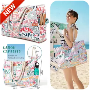 Beach Bags For Women Extra Large Beach Tote Bag Sandproof Pool Bag Zipper Closur - Picture 1 of 9