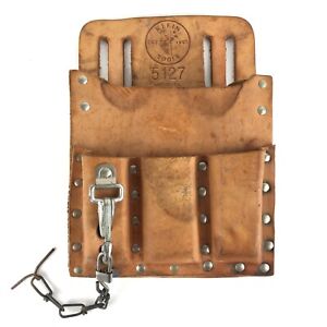 Vintage Klein Tools #5127 6-Pocket Leather Tool Pouch Holder Belt Loop Slots USA