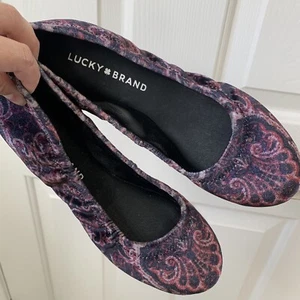 Lucky Brand Emmie Paisley Purple Multi Velvet Ballet Flats Women's size US 6.5M - Picture 1 of 5