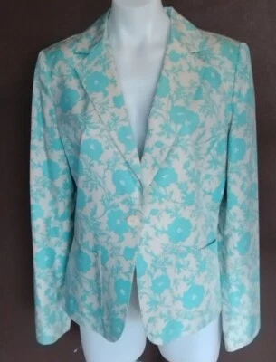 CASUAL CORNER Chaqueta Traje Elegante Aqua Teal y Beige Talla 10 Forrada **Botón Suelto Foto 1 de 4