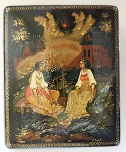 RUSSISCHE PALEKH SCHULE VINTAGE 1990 SIGNIERT VOM KÜNSTLER LACKBOX - Bild 1 von 10