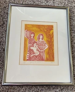 "Phimphot Arjuna ""Pim"" 1970 Farbradierung Thai Modernist 10/100 ""Auf den Markt kommen""" - Bild 1 von 5