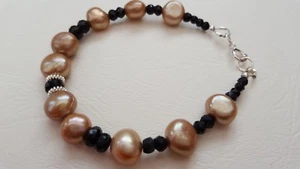 PEARL, BLACK SPINEL AND STERLING SILVER BRACELET. - Picture 1 of 12