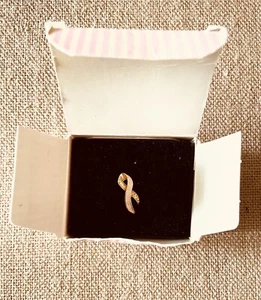 Vtg AVON Pink Enamel Ribbon Pin 1" Gold Plated Small Better Breast Care NIB 1993 - Picture 1 of 5