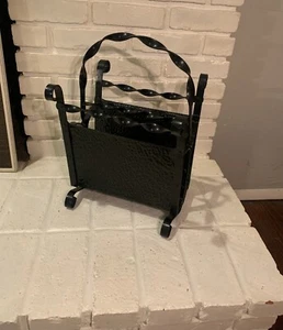 Vintage Black Wrought Iron Magazine Rack Holder Stand Black Scrolled Hammered - Picture 1 of 17