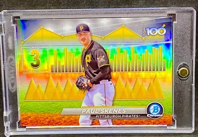 Paul Skenes RARO NOVATO RC REFRACTOR BOWMAN CROMO TARJETA DE INVERSIÓN PIRATAS ROY Foto 1 de 4