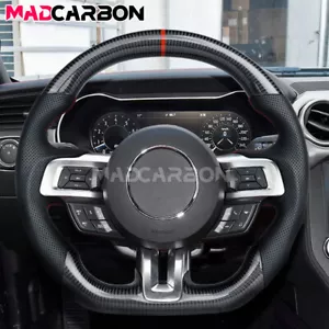 Volante in vera fibra di carbonio secca in pelle adatto 15-23 Ford Mustang - Foto 1 di 12