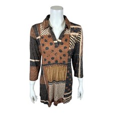 Attitudes by Renee Global Illusion Casknit Tunic with Pockets Coffee Medium Size