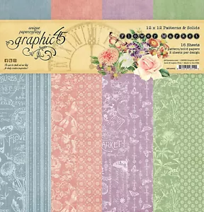 Grafik 45 BLUMENMARKT MUSTER/EINFARBIG 12x12 PAPIERPACKUNG Scrapbooking 16 BLATT - Bild 1 von 9