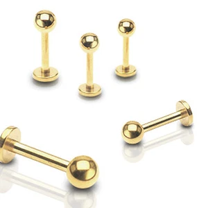 Pair Gold IP Surgical Steel Helix Lip Piercing Labret Monroe Stud Barbell 16g - Bild 1 von 1
