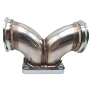 turbo T4 Twin Scroll Flange to 2.5" V-band Dual Inlet SS Y Elbow Exhaust Adapter - Bild 1 von 9