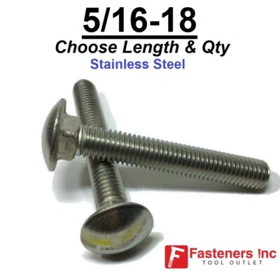 5/16-18 Carriage Bolts Stainless Steel All Lengths and Quantities in Listing - Image 1 of 4
