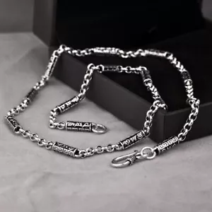 Solid 925 Sterling Silver Mens Tibetan Mantra Tube Rolo Chain Necklace 55cm - Picture 1 of 12