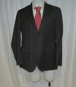 Isaia Musa Super 140 Charcoal Broad Striped Yachting Two Button Sport Coat 46R - Picture 1 of 12