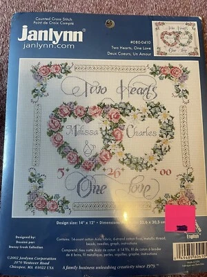Janlynn счетным крестом набор 14 «X 12» два сердца одна любовь свадебная запись новый - Изображение 1 из 4
