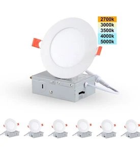 6 Inch 5CCT LED Recessed Ceiling Dimmable Light with Junction Box 2700K-5000K - Picture 1 of 6